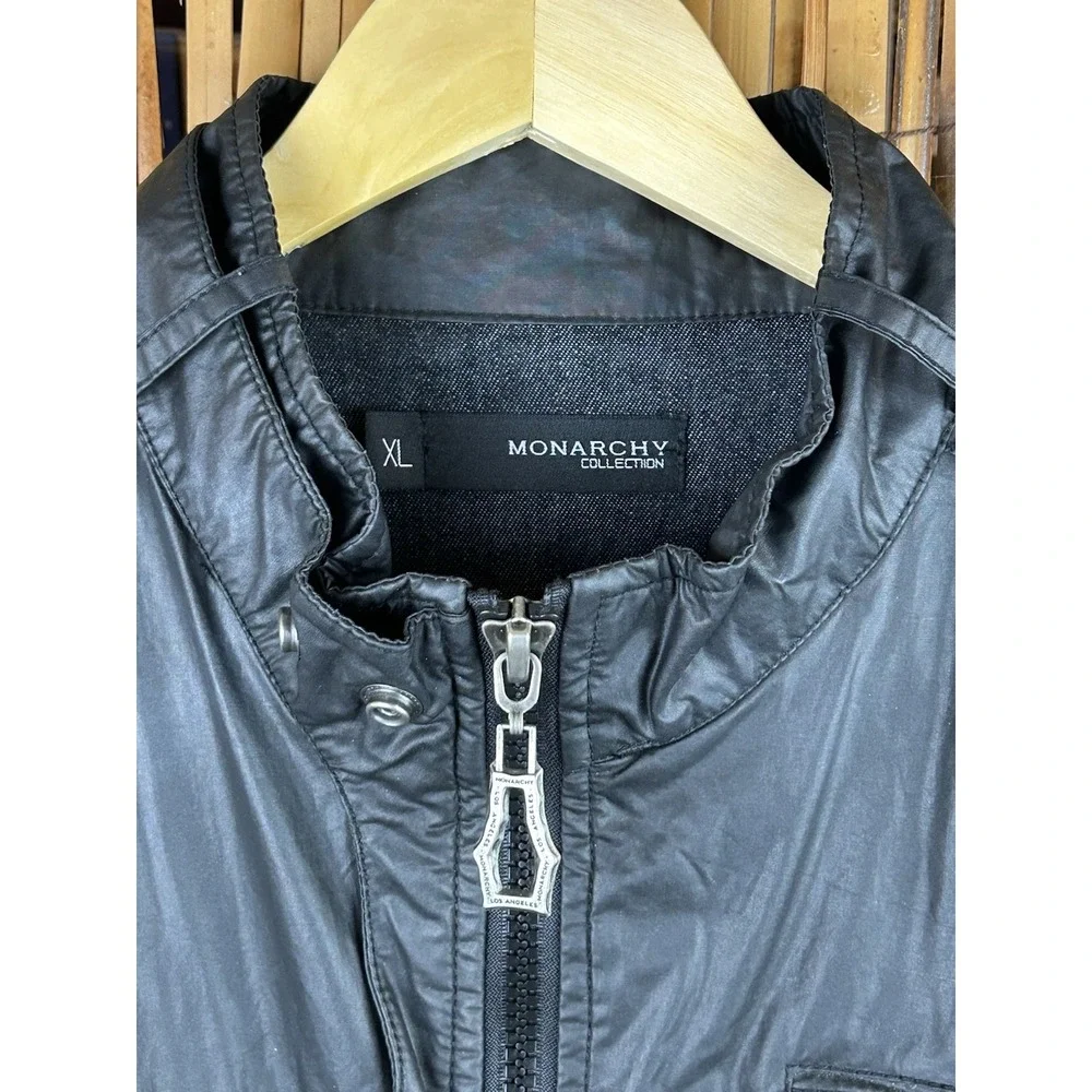 Monarchy Collection Men's Black Moto Biker Goth Rock Metal‎ Full Zip Jacket XL